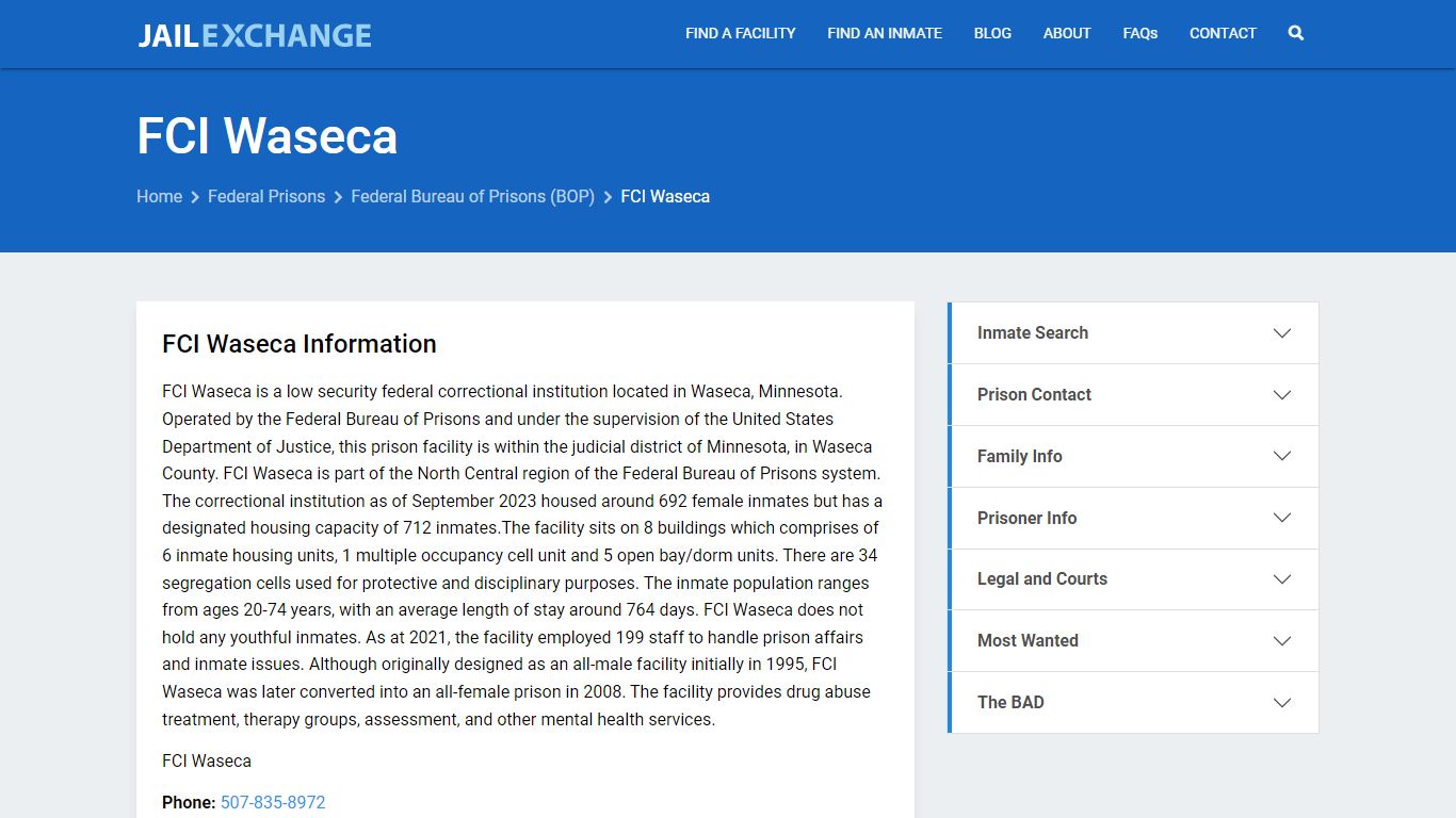 Federal Inmate Search - FCI Waseca - Jail Exchange