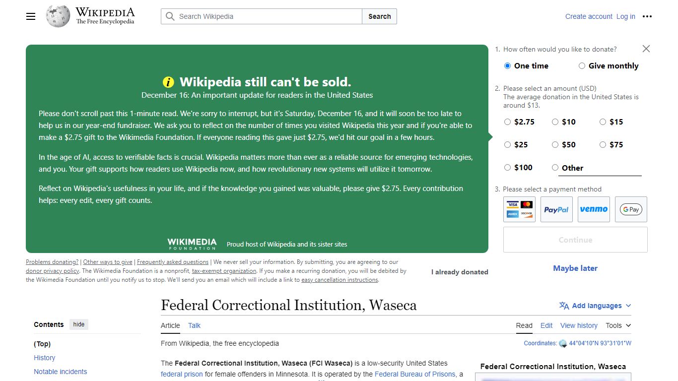 Federal Correctional Institution, Waseca - Wikipedia